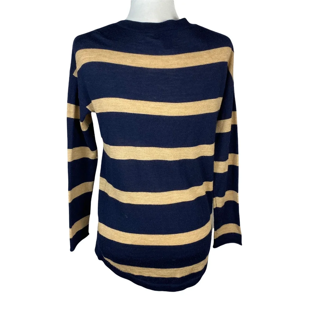 Willi Smith Merino Wool Navy Tan Striped Sweater Size Small - Picture 6 of 9